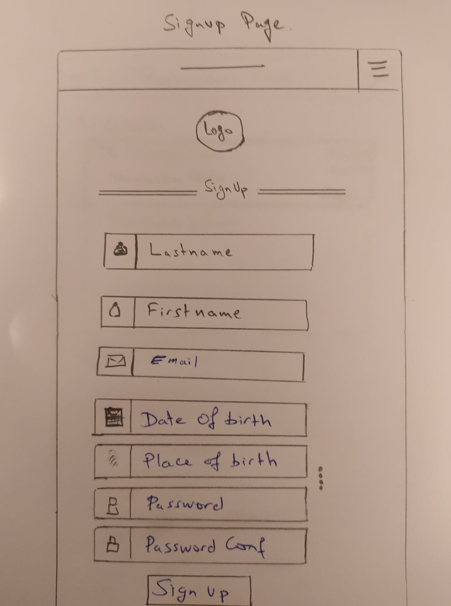 A May 2020 hand-drawn wireframe of the Easy Transfer sign-up page.